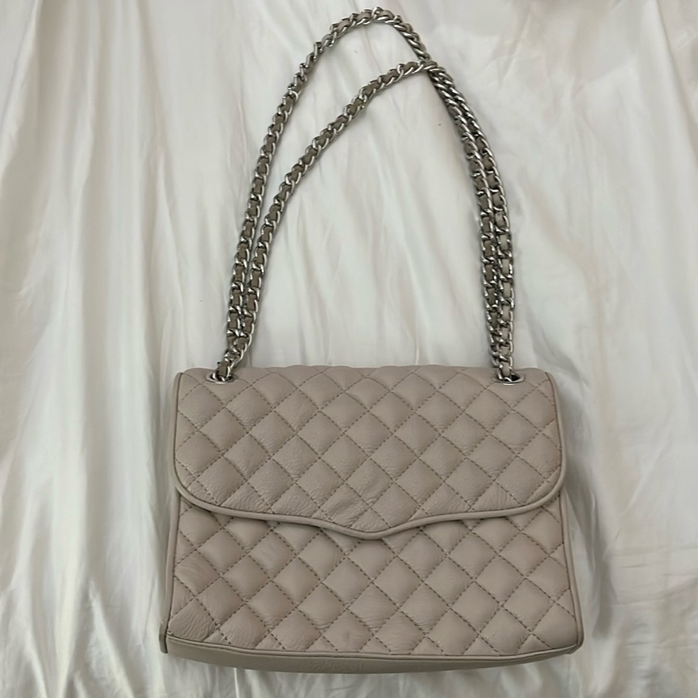 Rebecca Minkoff quilted cross body bag in off white cream.